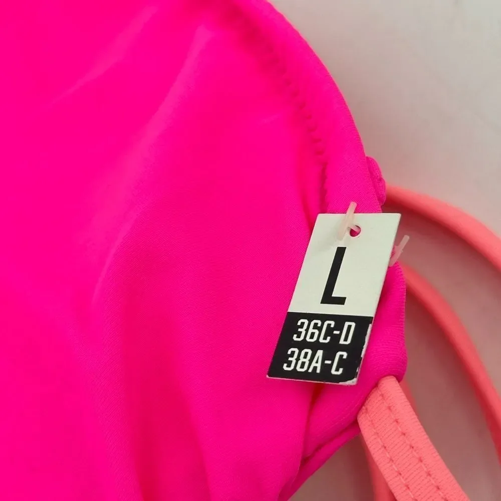 Victoria’s Secret Neon Pink Bandeau Bikini Top L 36C-D 38A-C Halter Padded Swim